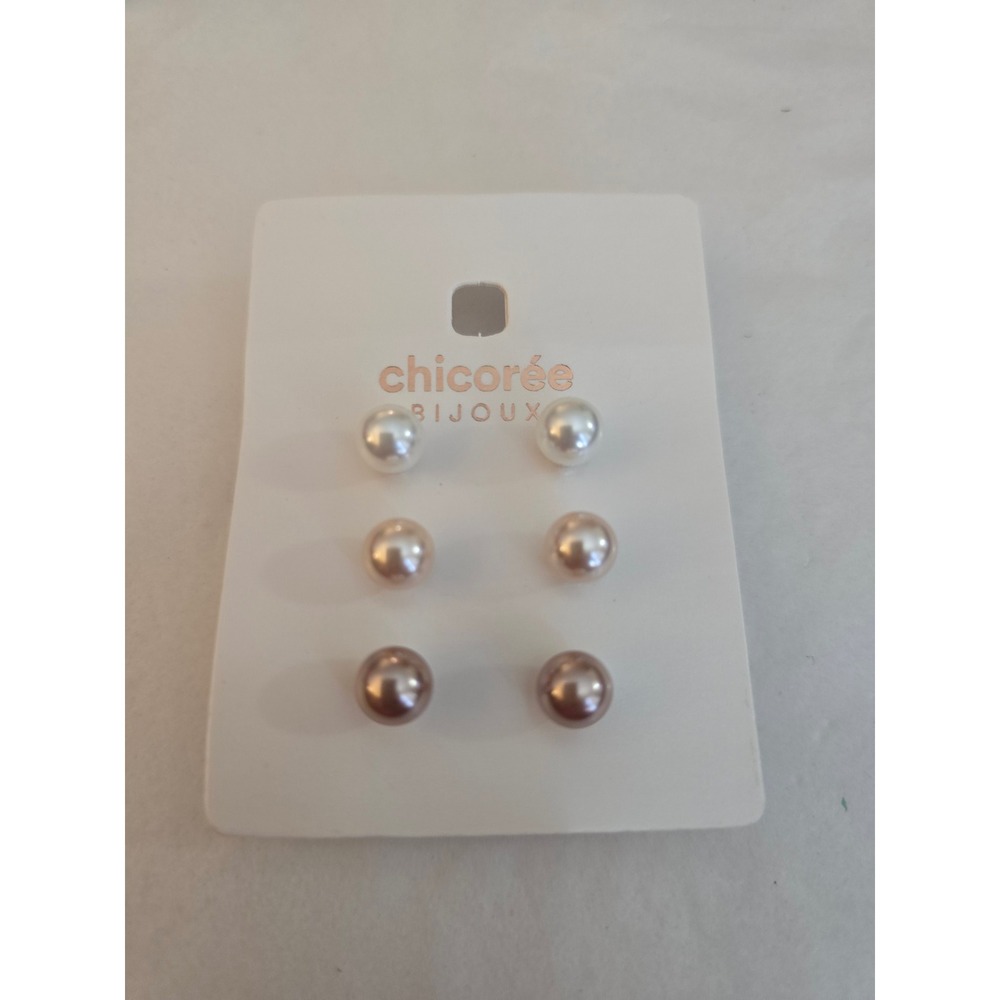 Bijoux Faux Pearl Stud Earring Set 3 Pairs White Champagne Rose Gold NWT